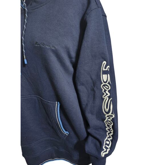 Ben Sherman Mens Fleece Spellout Logo‎ Hoodie Sweatshirt Navy Blue XL - Picture 9 of 9